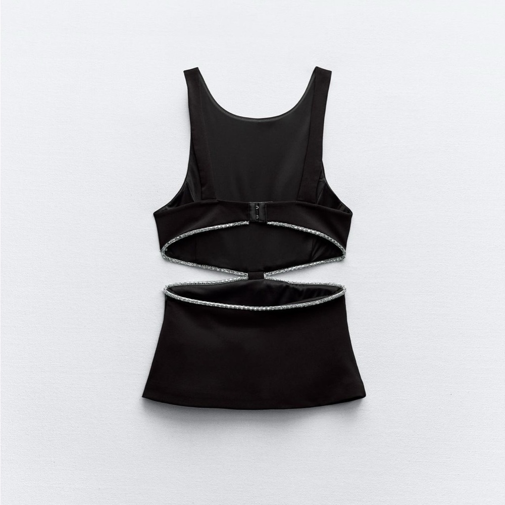 Zara limited edition rhinestone jewel cut out top - Picture 7 of 10
